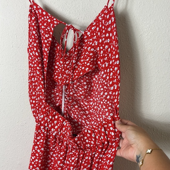 Zara Ruched Open Back Mini Floral Dress red size small - Picture 8 of 12
